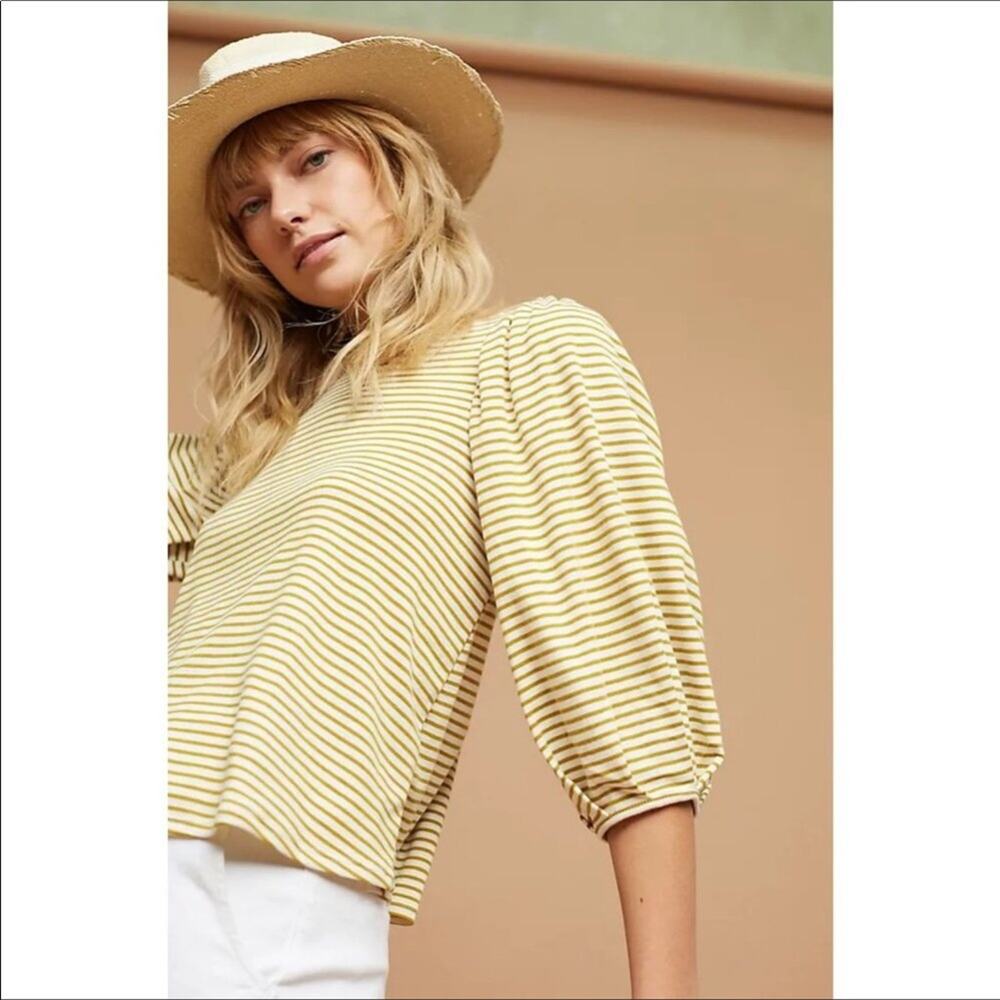 Anthropologie Eri + Ali Gold Striped Balloon Sleeve Top XS - Picture 2 of 8